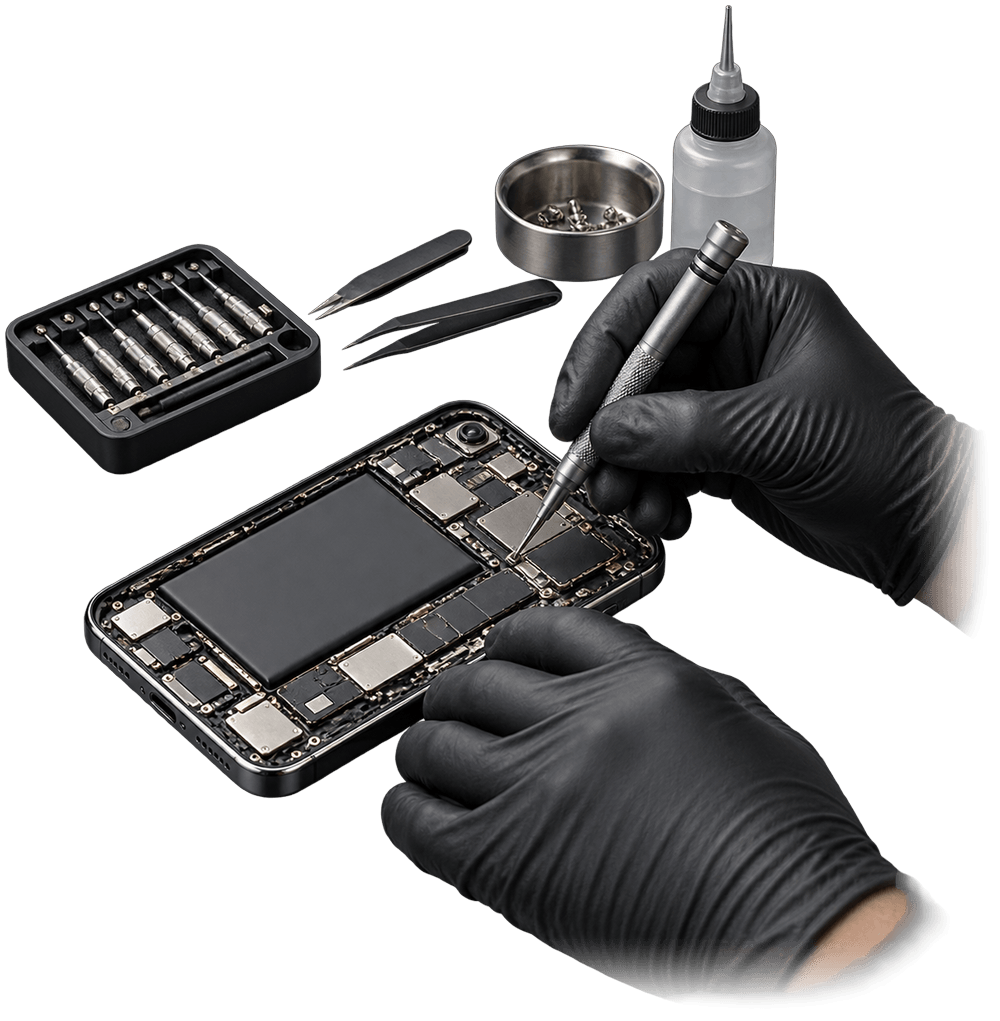 Técnico de HZO reparando un teléfono